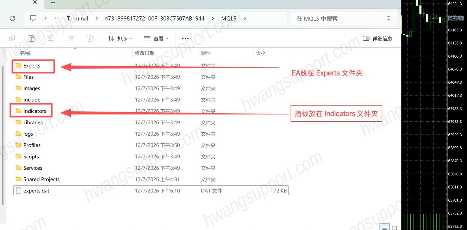 认清两个文件夹:Experts / Indicators