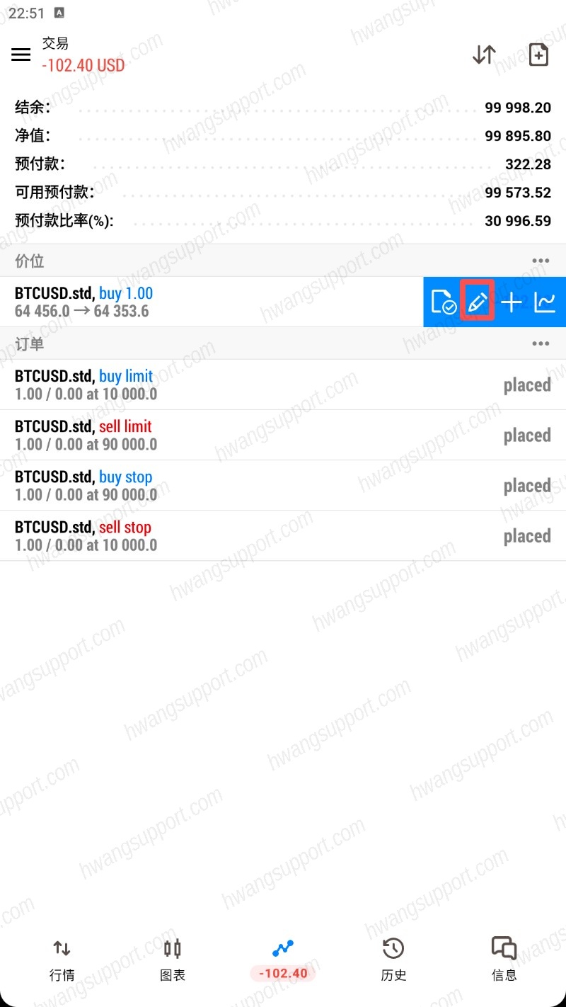 左滑持仓点铅笔修改